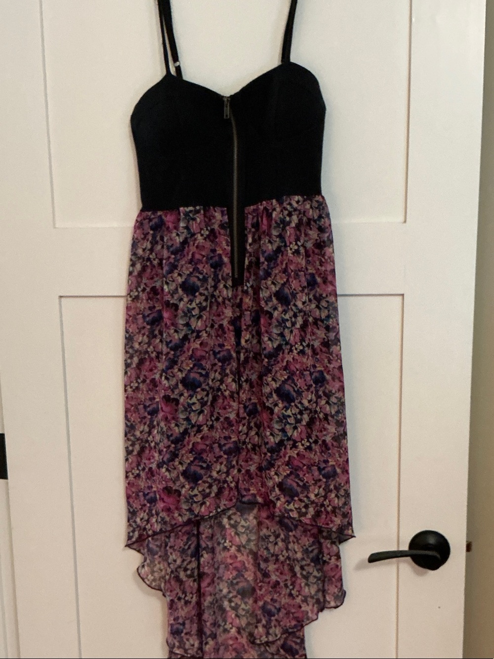 Material Girl Black Bodice Purple Floral High-Low Dress